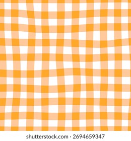 Patrón de cuadros sin costuras en colores naranjas vibrantes. Diseño de fondo de moda doodle creativo para niños. Abstractas a cuadros de guinga.