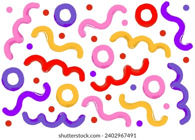 Naive seamless pattern of squiggles with brush texture hand drawn doodle lines on a white background. Creative abstract modern trendy style drawing background with texture