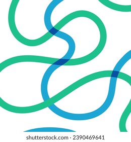 Naive seamless squiggle pattern with bright blue and green wavy lines on a light background. Creative abstract squiggle style drawing background