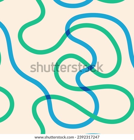 Naive seamless squiggle pattern with brightgreen and blue wavy lines on a light background. Creative abstract squiggle style drawing background