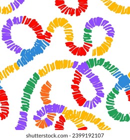 Naive seamless squiggle textured pattern with bright colored textured wavy lines on a light background. Creative abstract squiggle style drawing background