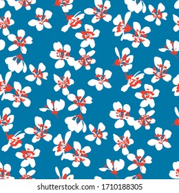 Naive shabby style tree blouson floral rapport. Simple single flower floral seamless pattern for background, fabric, textile, wrap, surface, web and print design. Hand drawn flowers motif. 
