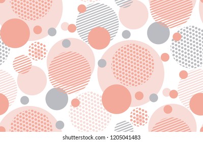 Naive simple geometric seamless pattern with circles. Retro inspired pastel color repeatable geometry motif for fabric, wrapping paper, background.