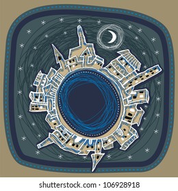 Naive spherical panorama of a city at night