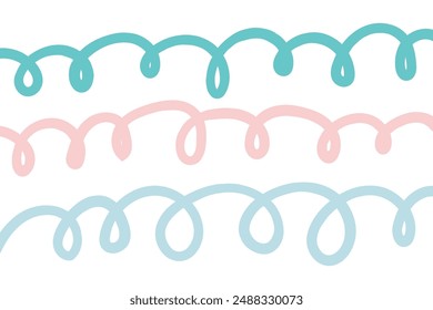 Naive squiggle pattern with bright green, yellow, pink and blue wavy lines on a light background. Creative abstract squiggle style drawing background.