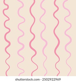 Naive squiggle pattern with bright green, yellow, pink and blue wavy lines on a light background. Creative abstract squiggle style drawing background.