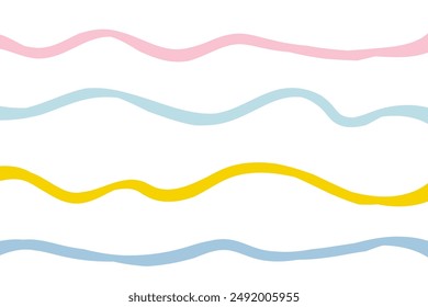 Naive squiggle pattern with bright pink, yellow, blue and green wavy lines on a light background. Creative abstract squiggle style drawing background.