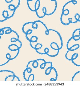 Naive squiggly crayon doodles. Seamless pattern with abstract colorful quirky lines. Vector outline charcoal line art background