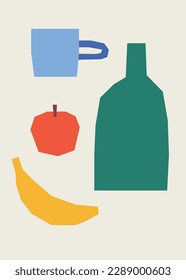 Naive still life poster graphic design. Vector illustration.