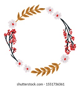 Naive style floral wreath for card and invitation grey background