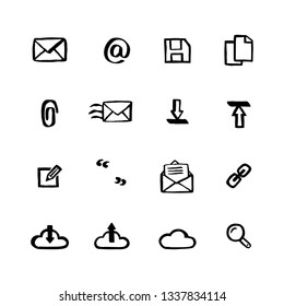 Naive Style Icon Set. Mail Services Doodle Ink Style Set Of Icons. Vector Hand Drawn Naive Style Line Icons.