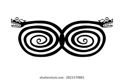 Naive style illustration of pair snake featuring simplified forms and a primitive folk art aesthetic. Inspired by traditional and prehistoric artistic expressions. Vector Illustration