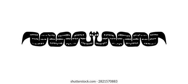 Naive style illustration of pair snake featuring simplified forms and a primitive folk art aesthetic. Inspired by traditional and prehistoric artistic expressions. Vector Illustration