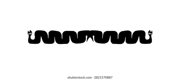 Naive style illustration of pair snake featuring simplified forms and a primitive folk art aesthetic. Inspired by traditional and prehistoric artistic expressions. Vector Illustration