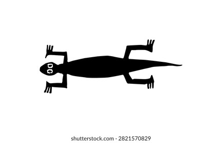 Naive style illustration of a reptile featuring simplified forms and a primitive folk art aesthetic. Inspired by traditional and prehistoric artistic expressions. Vector Illustration