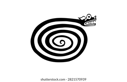 Naive style illustration of a snake featuring simplified forms and a primitive folk art aesthetic. Inspired by traditional and prehistoric artistic expressions. Vector Illustration