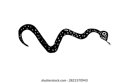 Naive style illustration of a snake featuring simplified forms and a primitive folk art aesthetic. Inspired by traditional and prehistoric artistic expressions. Vector Illustration