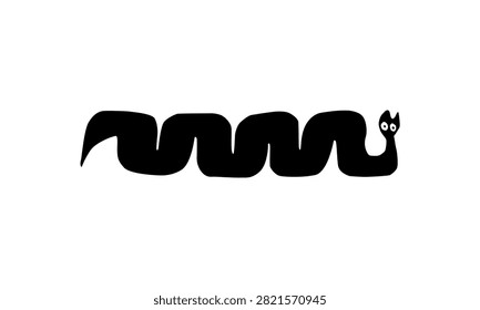 Naive style illustration of a snake featuring simplified forms and a primitive folk art aesthetic. Inspired by traditional and prehistoric artistic expressions. Vector Illustration