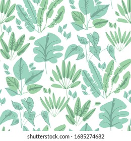 Naive style tropical forest leaves seamless pattern for wallpaper, wrap, fabric, textile, wrap, surface, web and print design. 