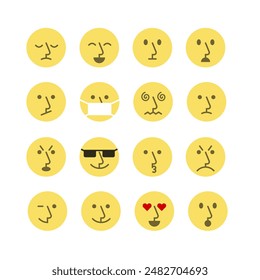 Naive stylish abstract emoji with various expressions. Set of faces icons for social media, messengers, graphics.