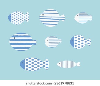 Naive stylized fish set. Vector illustration.