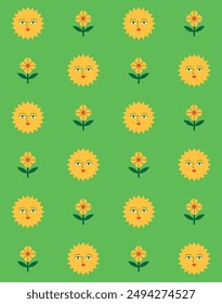 Naive sun seamless pattern design. Vector illustration. 
