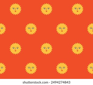 Naive sun seamless pattern design. Vector illustration. 