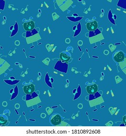 Naive Texture in Fashion Style. Modern Childish Rapport for Dress, Linen, Child Cloth. Bright Seamless Background with Trendy Elements. Seamless Pattern with Hand Drawn Girls. Vector Girlie Pattern.