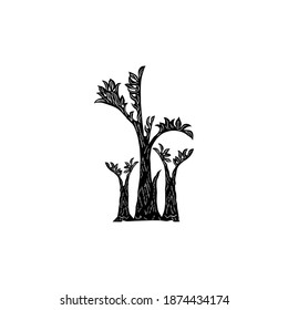 Naive Tree Flat Illustration Black White Vector 
