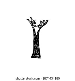 Naive Tree Flat Illustration Black White Vector 
