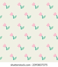 Naive tulip flower seamless pattern  design. Vector illustration.