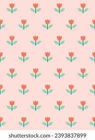 Naive tulip flower seamless pattern  design. Vector illustration.
