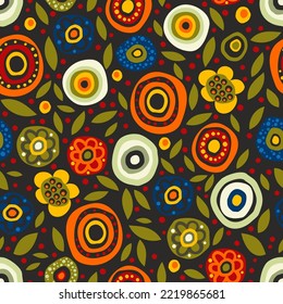 Naive vector abstraction. Seamless colorful pattern in oriental style. Bright and interesting floral background.