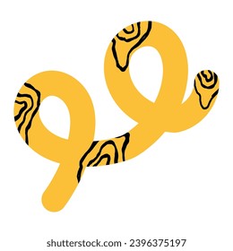 Naive yellow squiggle with black abstract pattern hand drawn doodle lines on a white background. Creative abstract modern trendy style drawing background with texture