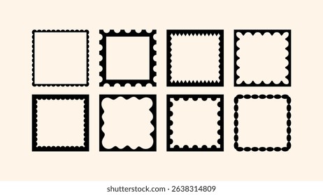 Naive-style square frames with collage vibes and cut-out texture. Great for adding character to any design