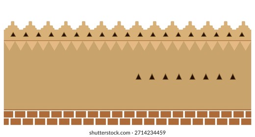 Fundo da parede de lama de Najdi com base de tijolos inspirada na arquitetura tradicional da Arábia Saudita