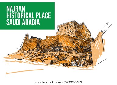 Najran Historical place Saudi Arabia.line Art Drawing.  