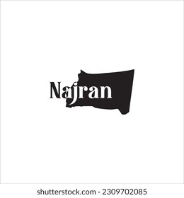 Najran map and black lettering design on white background