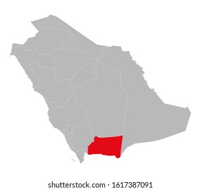 Najran province highlighted on saudi arabia map. Gray background. Business concepts. Middle east arab country.
