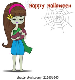 Nak: A Thai classic ghost holding her evil baby with halloween holiday background