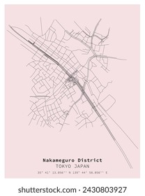 Nakameguro District Tokyo ,Japan Street map ,vector image for digital marketing,product ,wall art and poster prints.