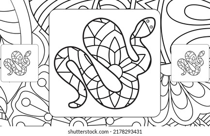 página del libro de colorear garabatos de nake. Antiestrés para adultos. Estilo Zentangle. Símbolo chino del año la serpiente en el horóscopo oriental