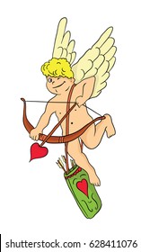 Cupido desnudo con arco y flecha, graciosa ilustración vectorial.