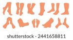 Naked feet. Different angles and positions of human legs. Male ankles. Female barefoot toes. Front, side and back view. Body parts. Tiptoe pose. Spa pedicure. Skin care