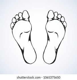 Naked flatfoot on light backdrop. Freehand line black ink hand drawn healthcare logo emblem sketchy in retro art scribble contour style pen on paper. Closeup bottom macro view with space for text