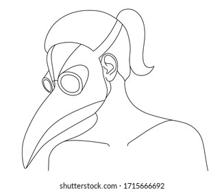 Naked Girl In A Mask With A Nose. Mask Beak Of A Bird. Plague Mask