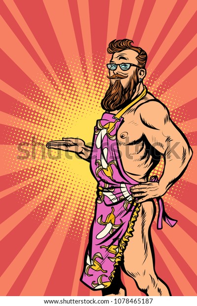 Naked Male Hipster Waiter Comic Cartoon Vetor Stock Livre De Direitos Shutterstock