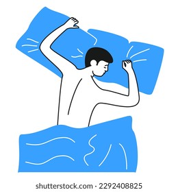 Hombre desnudo durmiendo en cama ilustración vectorial plana