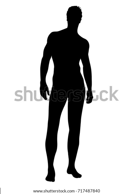 白い背景に裸の男のベクターシルエット 輪郭人間 輪郭の筋肉質の男性アスリート 白黒のモノクロイラスト のベクター画像素材 ロイヤリティフリー