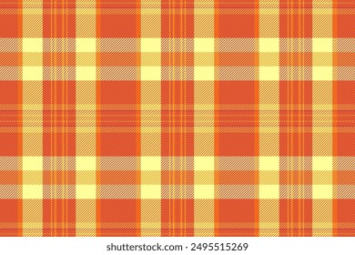 Naked pattern seamless plaid, long textile fabric tartan. Pretty vector check background texture in orange and red colors palette.